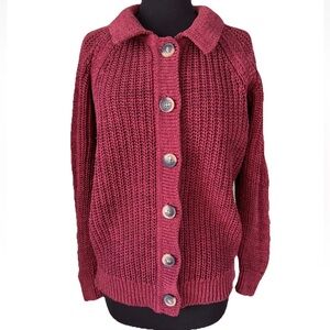 Garnet Hill Maren Linen & Organic Cotton Cardigan Sweater Burgundy Size Med
